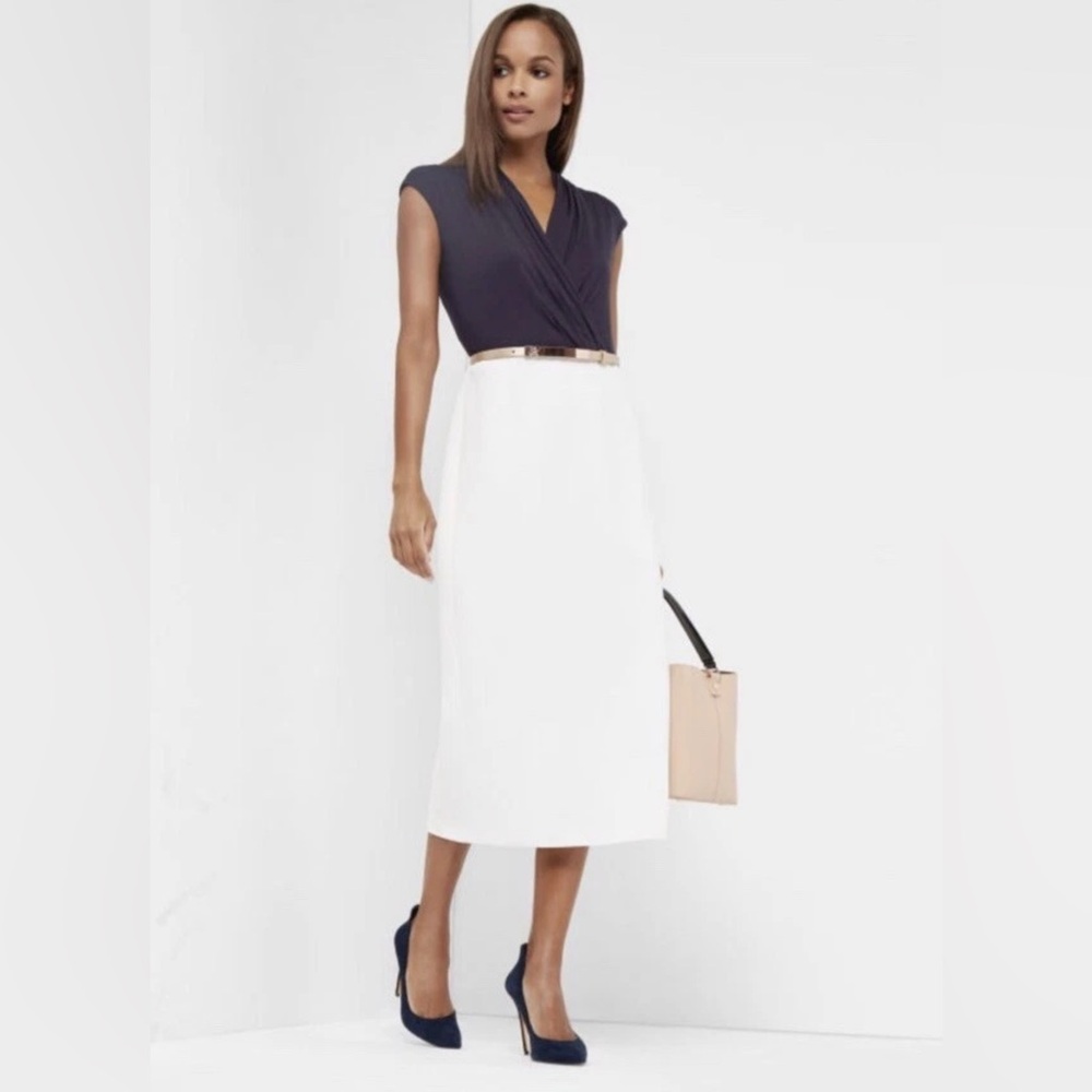 Ted Baker Alfena Faux Wrap Front Dress Size 8 US Color Block MIDI Dress